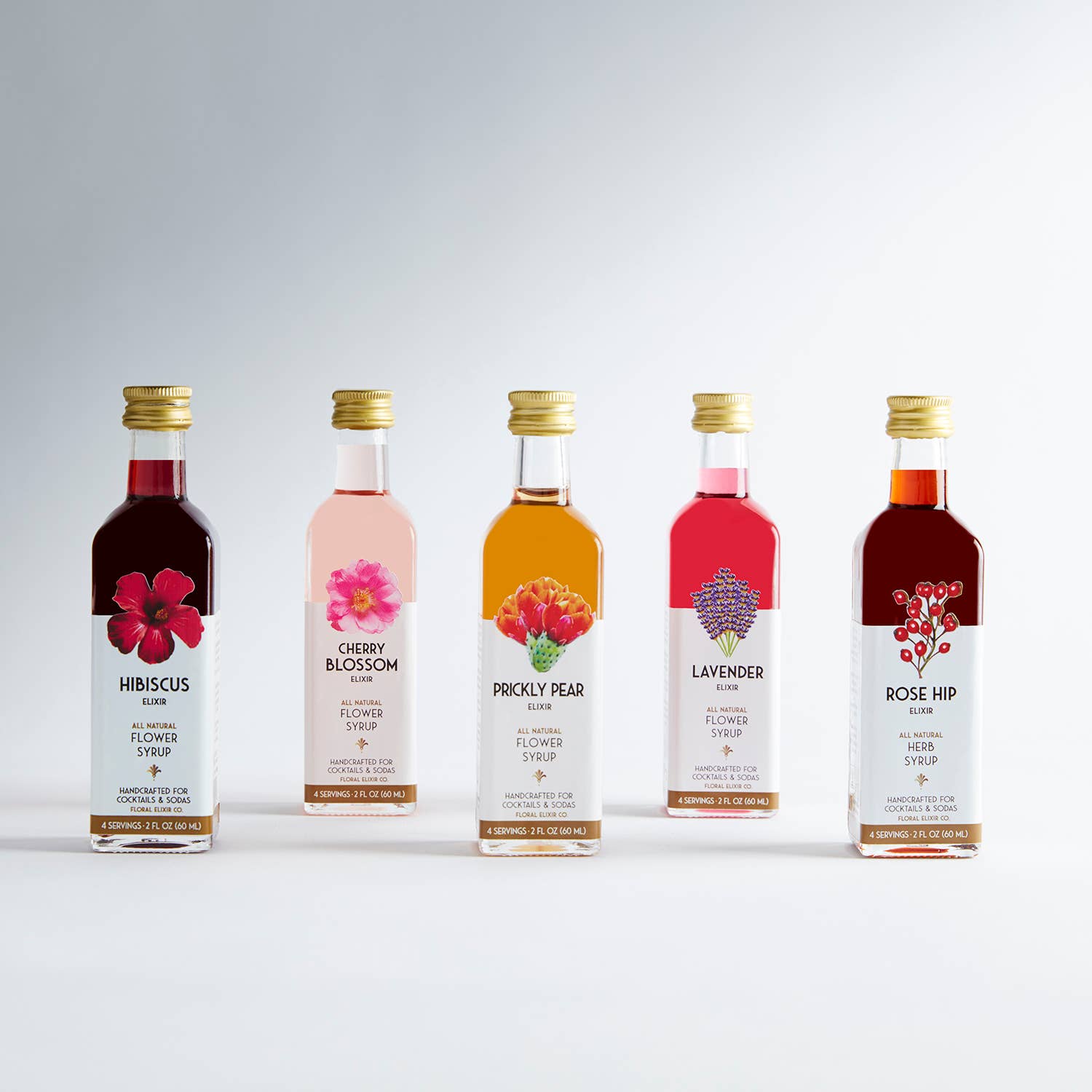 Floral Elixir Co. - Vente Mélange/sirop pour cocktails - Kit à cocktails pour amateurs de vodka. Paquet de 5 sirops de fleurs.1