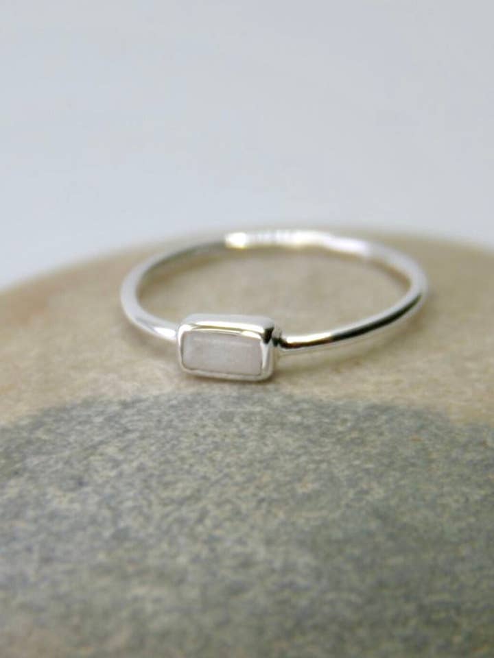 June Birthstone Stacking Ring - Rainbow Moonstone in Sterling Silver for wholesale by Heart and Lotus Sterling Silver Jewelry