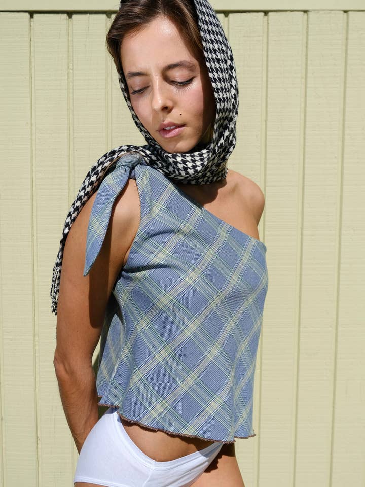Plaid Single Knot Top for wholesale by Barrett Clothing