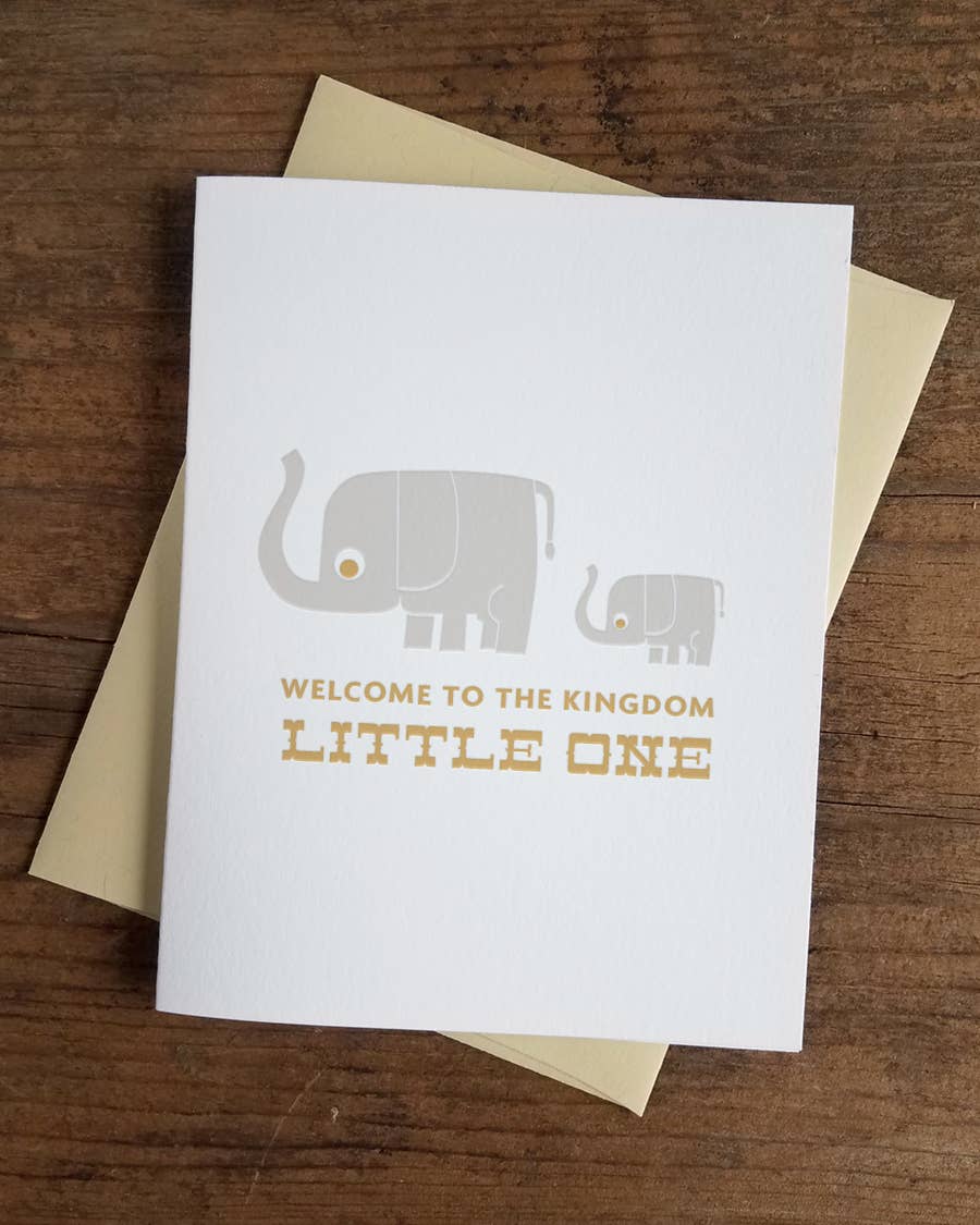 Iron Leaf Press - Wholesale Babykaartje - Welkom bij de Kingdom Little One Letterpress wenskaart0