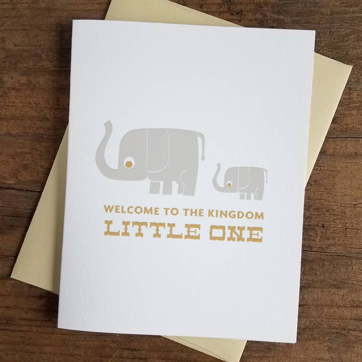 Iron Leaf Press - Wholesale Babykaartje - Welkom bij de Kingdom Little One Letterpress wenskaart