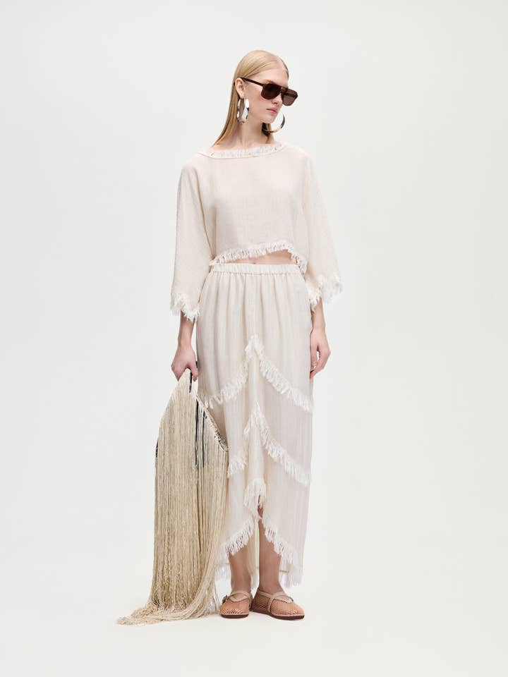 Natural Crop Blouse (3552) 80% Lyocell - 12% Linen - 8% Viscose for wholesale by Fulmarix