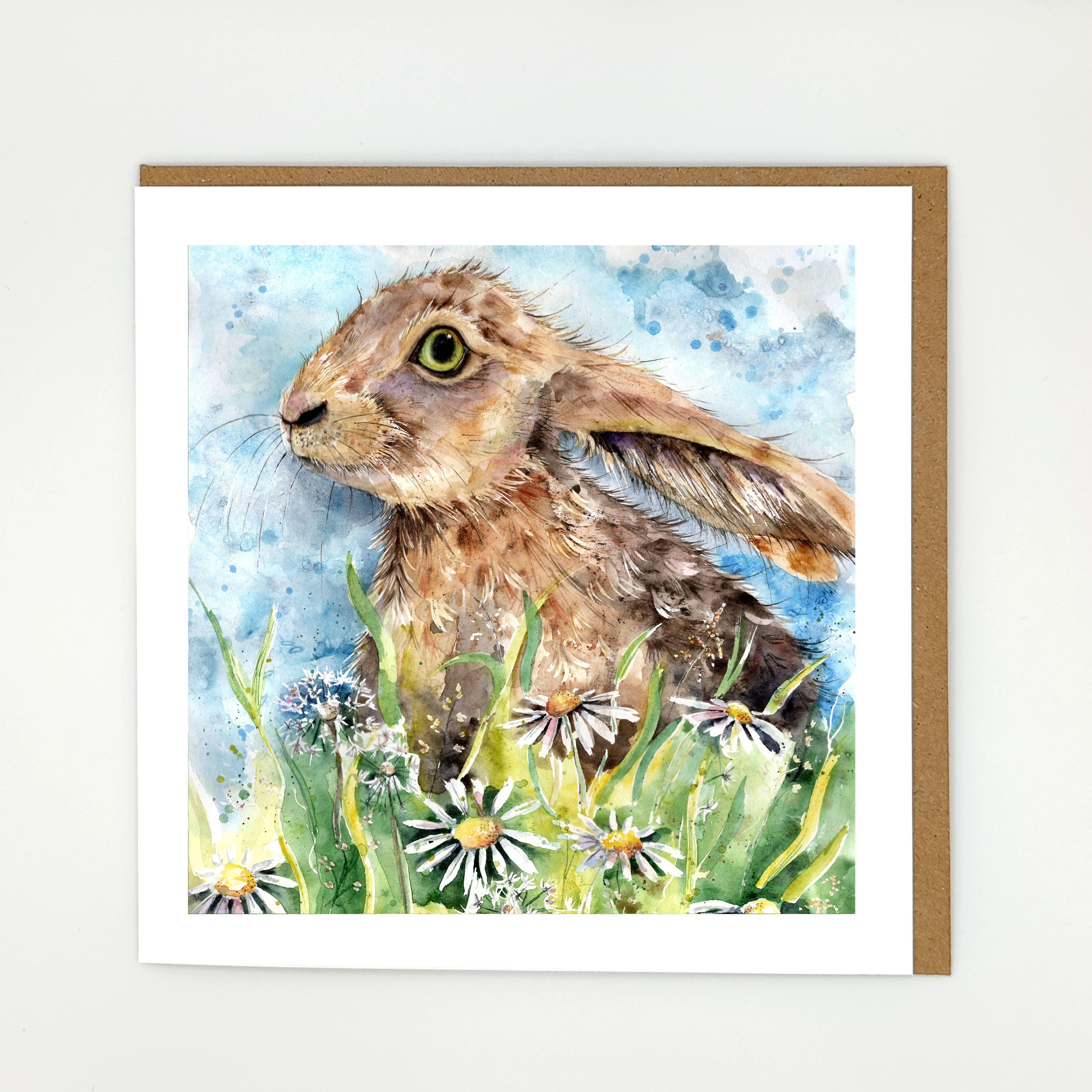 Lookwhatdebbiedid - Vente Carte de vœux classique - Carte de vœux aquarelle mignonne de lièvre lapin sautillant0