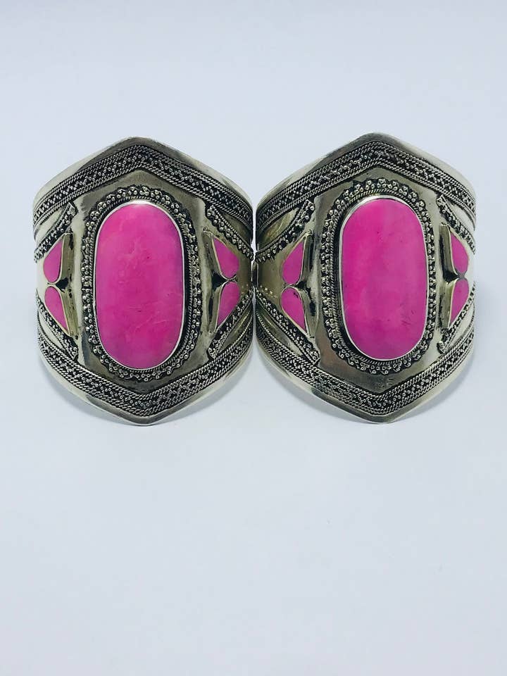Punho tribal vintage de pedra rosa, pulseira afegã boho por atacado de vintarust