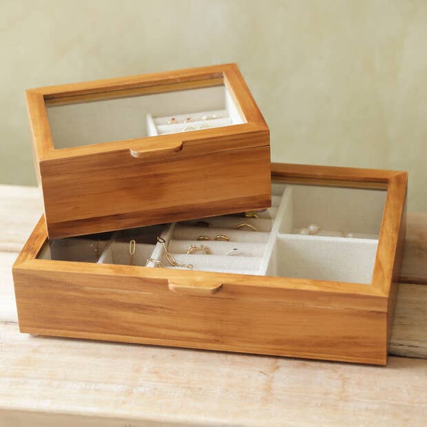 Lisa Angel - Wholesale Jewelry Box/Organizer - Large Glass Top Wooden Jewellery Box -UK only3