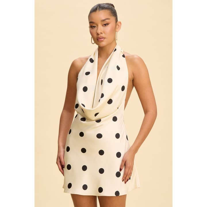 POLKA DOT DRAPE COWL MINI JURK voor wholesale door Luxxel