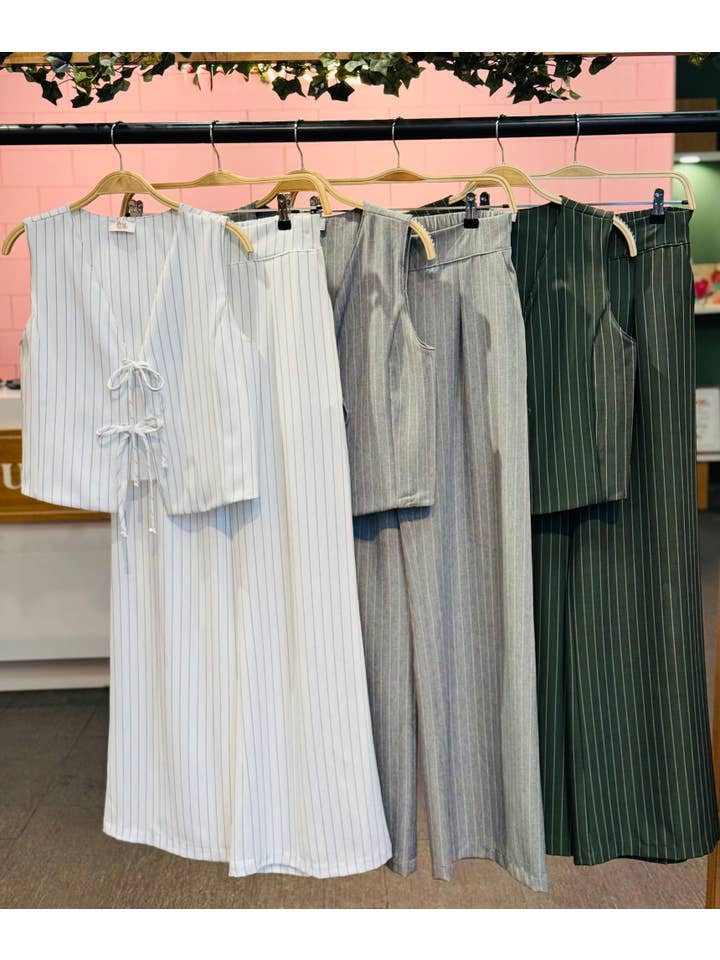 If She Loves - Wholesale Pants - Women's - ISP1342STRIPE Pin Stripe Flowy Pants Gray