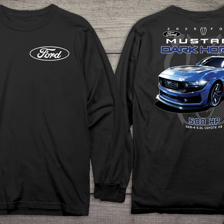 Artopia – wholesale Screen printed t-shirt – unisex – 25 Ford Mustang Dark Horse With Crest Long Sleeve Tee1