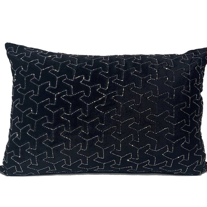 House Of Harkaari - Wholesale Throw/Decorative Pillow - Geometric Heavily Embellished Design Velvet Throw Pillow5