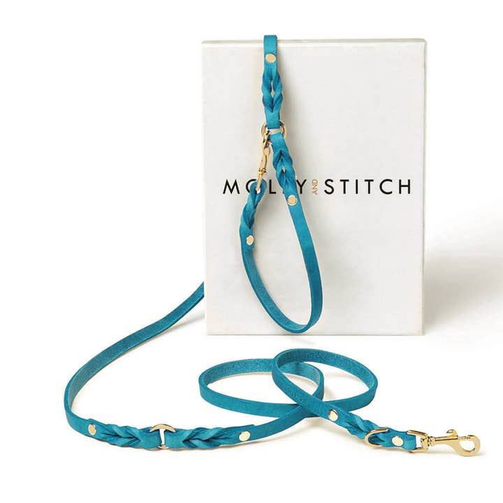 Butter Leather Lot de 3 laisses ajustables pour chien - Bleu Fidji pour la vente par Molly and Stitch