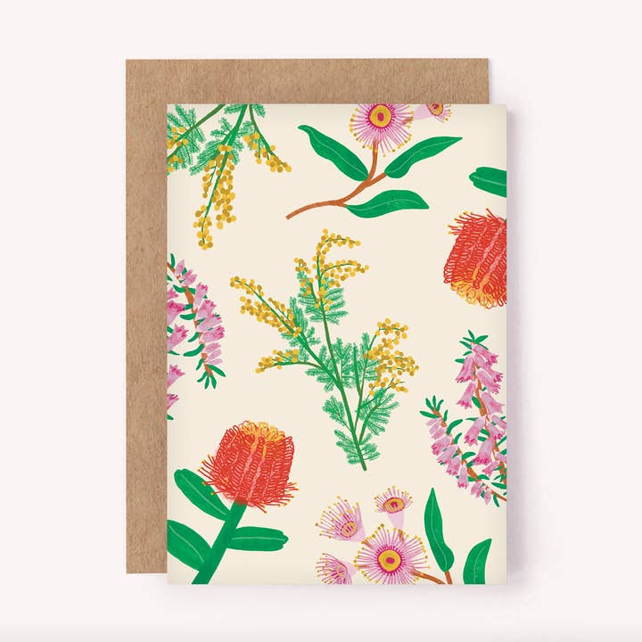 Lauren Sissons Studio - Vente Carte de vœux classique - Carte australienne avec fleurs sauvages - Voeux floraux illustrés0