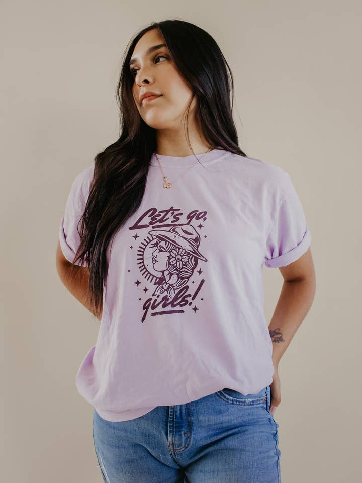 Let’s Go Girls Comfort Colors Cowgirl Feminist Graphic Tee for wholesale by Uncommon Wild