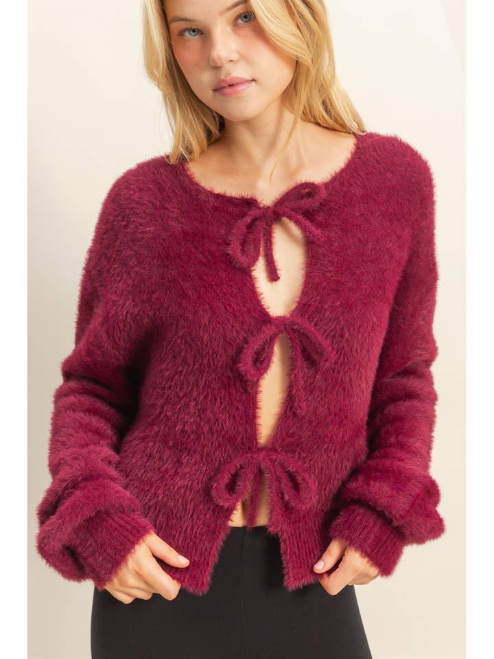 Fuzzy Sweater With Unique Front Ties for wholesale by HYFVE