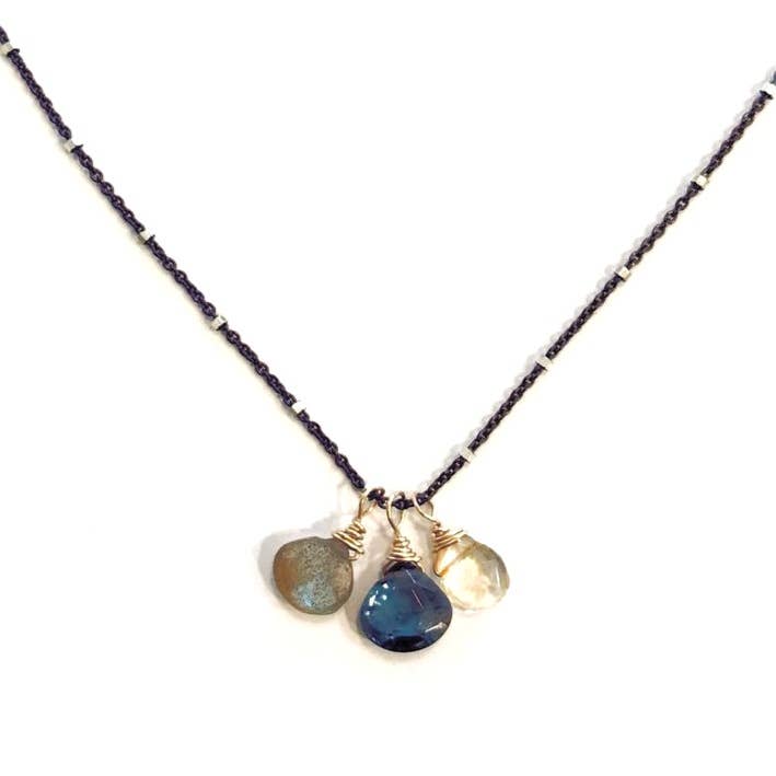 Judy Brandon Jewelry - Vendita all'ingrosso Collana con ciondolo/pendaglio - Labradorite, topazio blu di Londra e citrino su canna di fucile