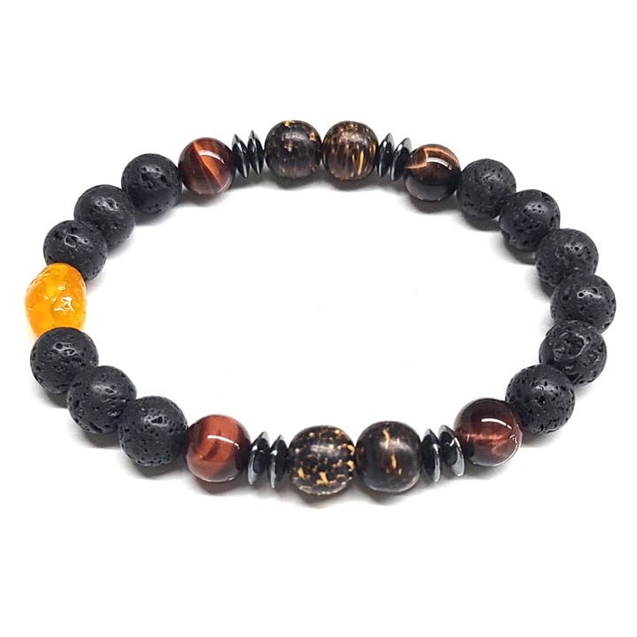 8 mm Red Tiger Eye A + Lava + Sandalwood + Hematite + Resin for wholesale by Best South Gems