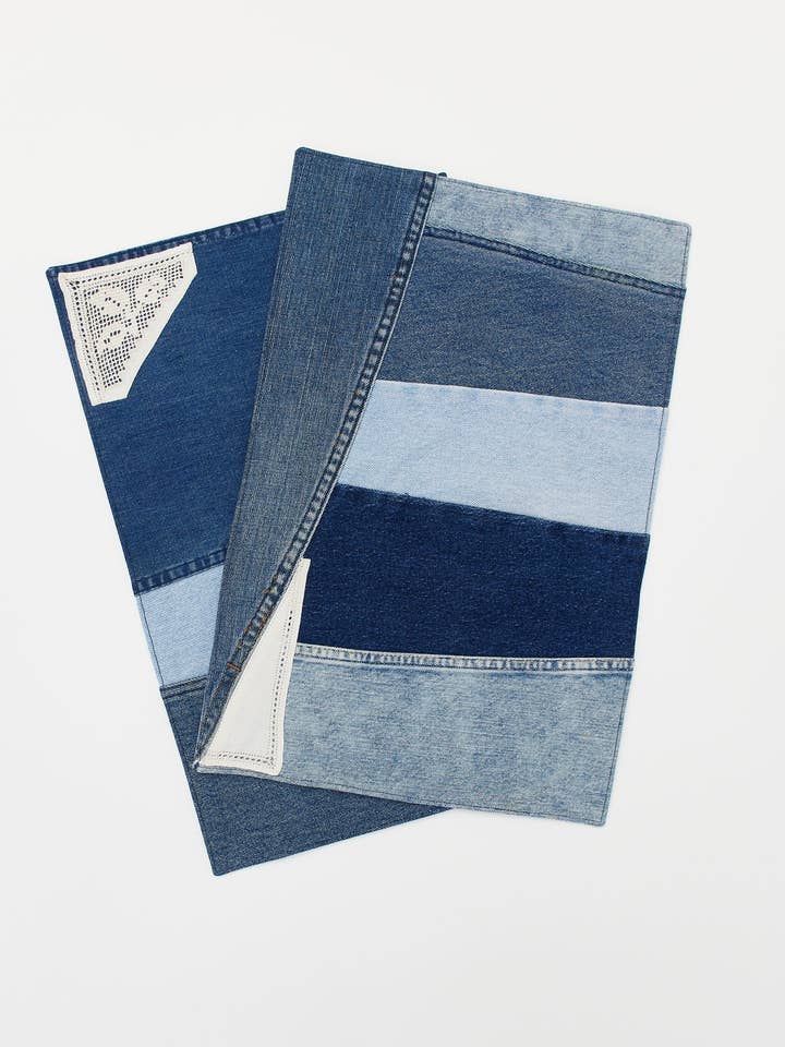 Patchwork Denim Bordskåner sæt med 2 for engroshandel hos Rentrayage