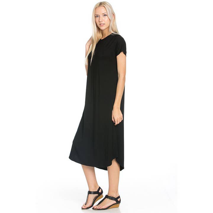 Azules Clothing - Wholesale Dress - Women's - ADM-8252RS Loose fit Crew Neck Hem Midi Dress