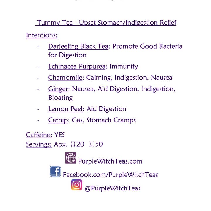 Purple Witch Teas LLC - Wholesale Health/Detox Tea - Tummy Tea -Upset Stomach/Nausea Black Tea