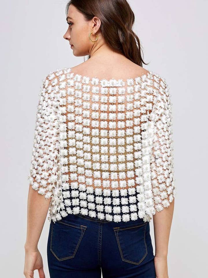 RIVIR - Wholesale Knit Top - Women's - BEADS POINT CROCHET TOP