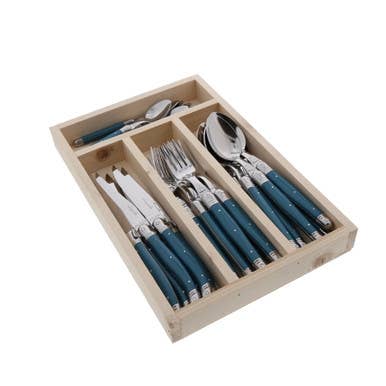 Jean Dubost 24 Pc Everyday Flatware Set Teal for wholesale by The French Farm