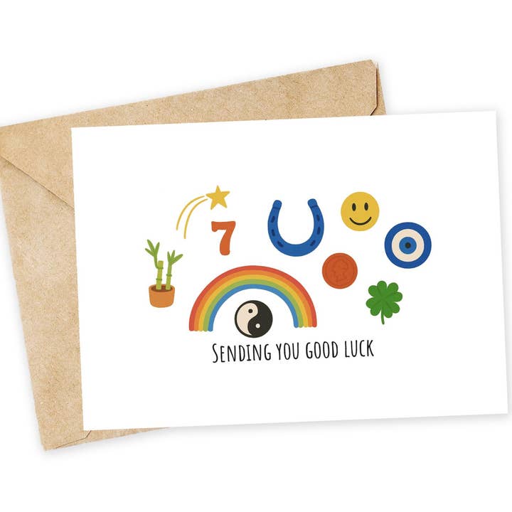 Good Luck Charms Greeting Card: New Job, New Beginnings for wholesale by Chewy Lemon Studio