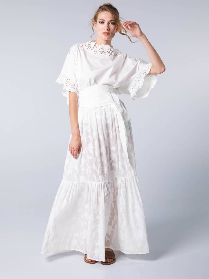 Macramé lace skirt for wholesale by simona bonacci