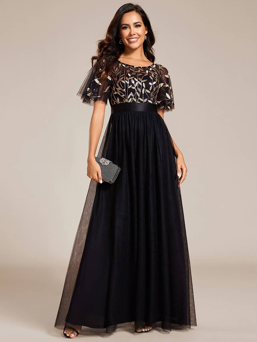 Ever-Pretty - Wholesale Gown - Women's - Sequin Print Maxi Long Evening Dresses with Cap Sleeve68