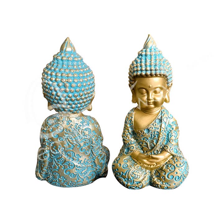 Oceanic Linkways Inc - Wholesale Decorative Figurine - STATUE - BUDDHA, GOLD & VERDIGRIS MEDITATION 3.05"L X 5.60"H