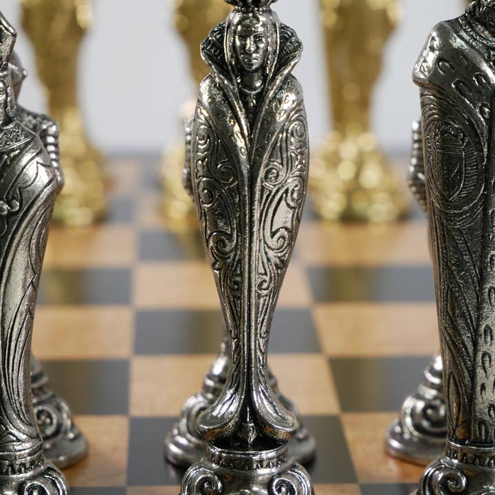 WorldWise Imports - Wholesale Board Game - Chess Set - Renaissance Metal Men on Ebony/Maple Chess Board2