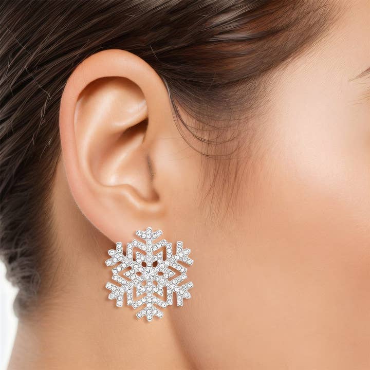 Stud Radiating Snowflake Silver Earrings for Women for wholesale by PinktownUSA