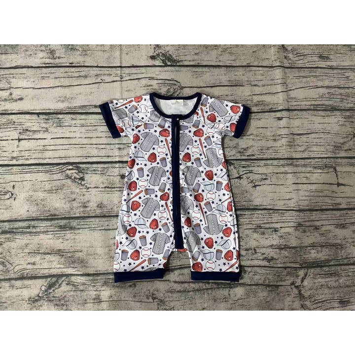 Aier Wholesale - Wholesale Jumpsuit - Baby - Baby Infant Boys Baseball Zip Short Sleeve Rompers