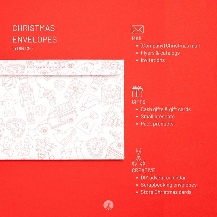 My Pretty Circus - Wholesale Envelopes - Envelopes "Christmas Doodles" - Set of 8 in DIN C54
