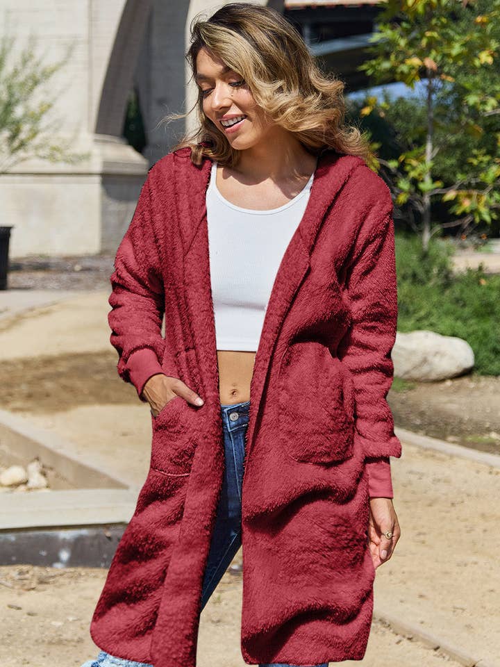 Chaqueta de osito de peluche con capucha de tamaño completo con orificios para los pulgares de Double Take para venta al por mayor de ClassiQ