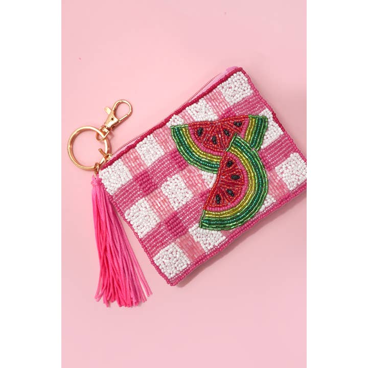 JOSSLYN by wall to wall - Wholesale Coin Purse - Women's - CHECKER FRUIT SEED BEAD COIN TASSEL PURSE 91CP10081