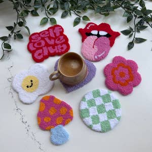 Cheerful Punch Needle Car Coasters  Decorative Car Cup Holder Rugs –  TheMellys