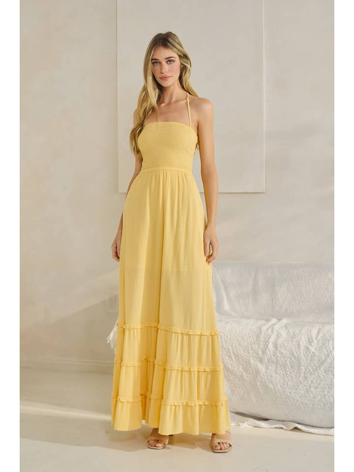 Honey Mango - Wholesale Dress - Women's - MD1492- Smocked tiered maxi dress