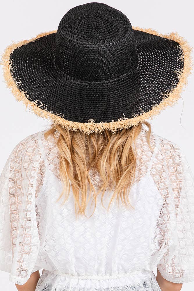 Hana - Vendita all'ingrosso Cappello di paglia - Donna - Cappello Estivo di Paglia a Tesa Larga Bicolore con Bordo Sfilacciato18