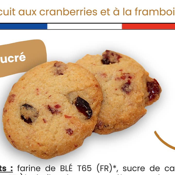 Fiche produit plastifiée - Biscuits Fruits Rouges pour la vente par Lou Goustetto