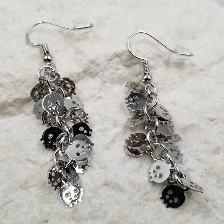 Halloween Stacked Skull Death Reaper Earrings for wholesale by Treasure Wholesale