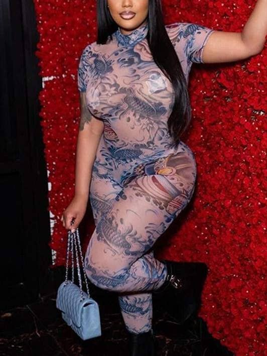 Mesh-grafisk gennemsigtig jumpsuit for engroshandel hos Flarix