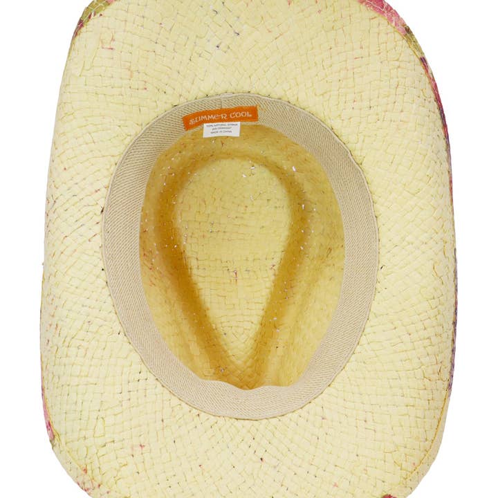 Cap Zone - Wholesale Cowboy Hat - Women's - Floral Print Raffia Paper Straw Cowboy Hat20
