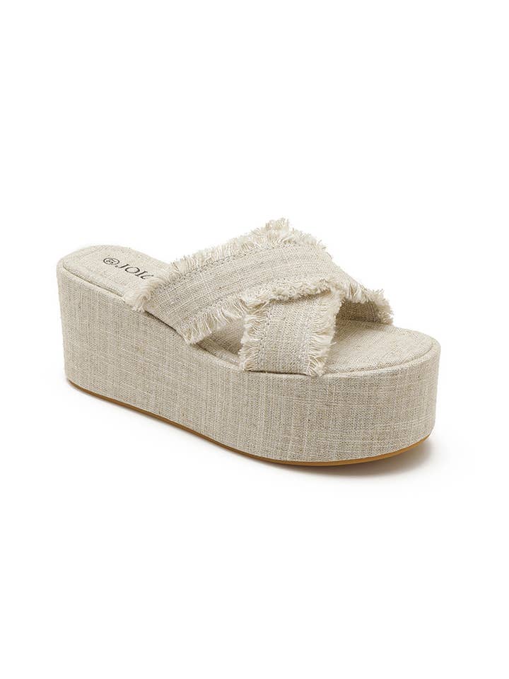 Joia Paris - Wholesale Mules - Women's - Wedge mule crossed in ripped denim FF-621