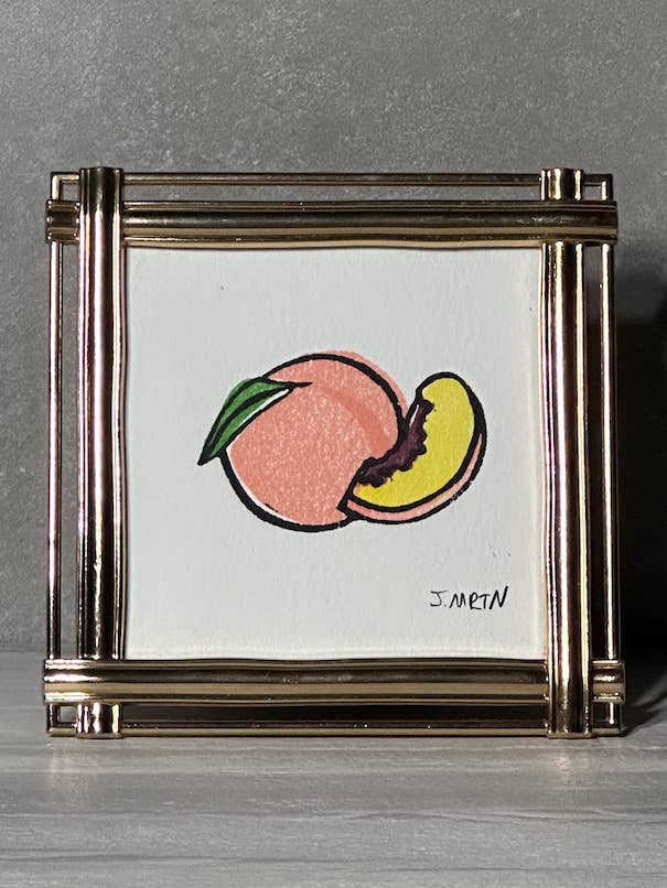 Peach Linocut Artwork for wholesale by Jane Martin, Printmaker