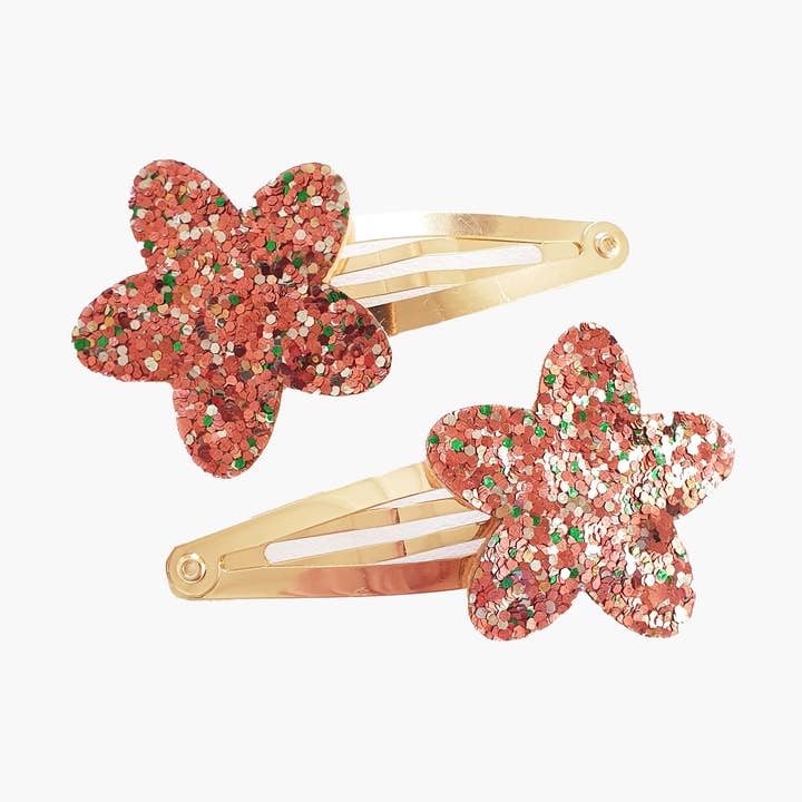 Mini galaxie - Vendita all'ingrosso Fermaglio per capelli - Bambini - Set di 2 clip per capelli a forma di fiore glitterato - rosa0
