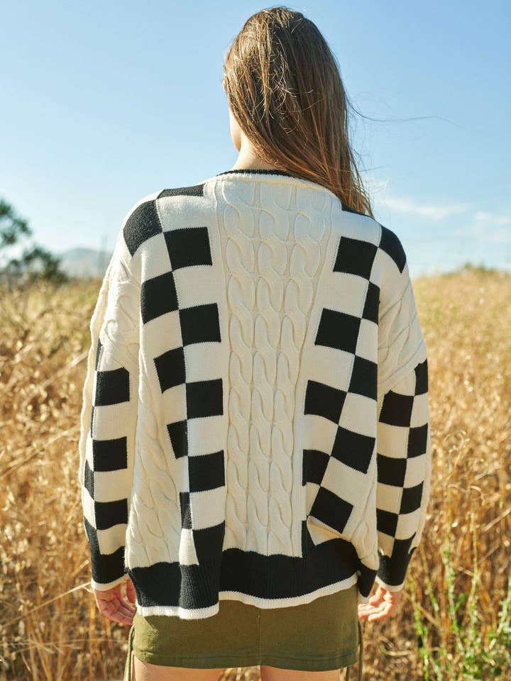 Off White Black Crewneck Checker Sweater for wholesale on Faire