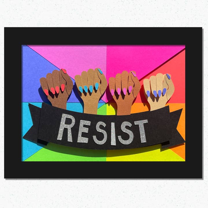 Paper Art Piece: Sister Resister!: Framed, Handmade for wholesale by Paper for the People