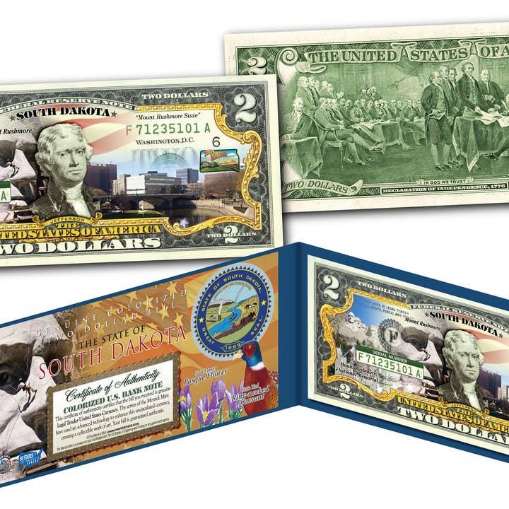 South Dakota Through Wyoming State Parks Beautiful Collectible Genuine U.S. Currency 2.00 Bill - Ships Fast And Free To U.S. for wholesale by The Merrick Mint