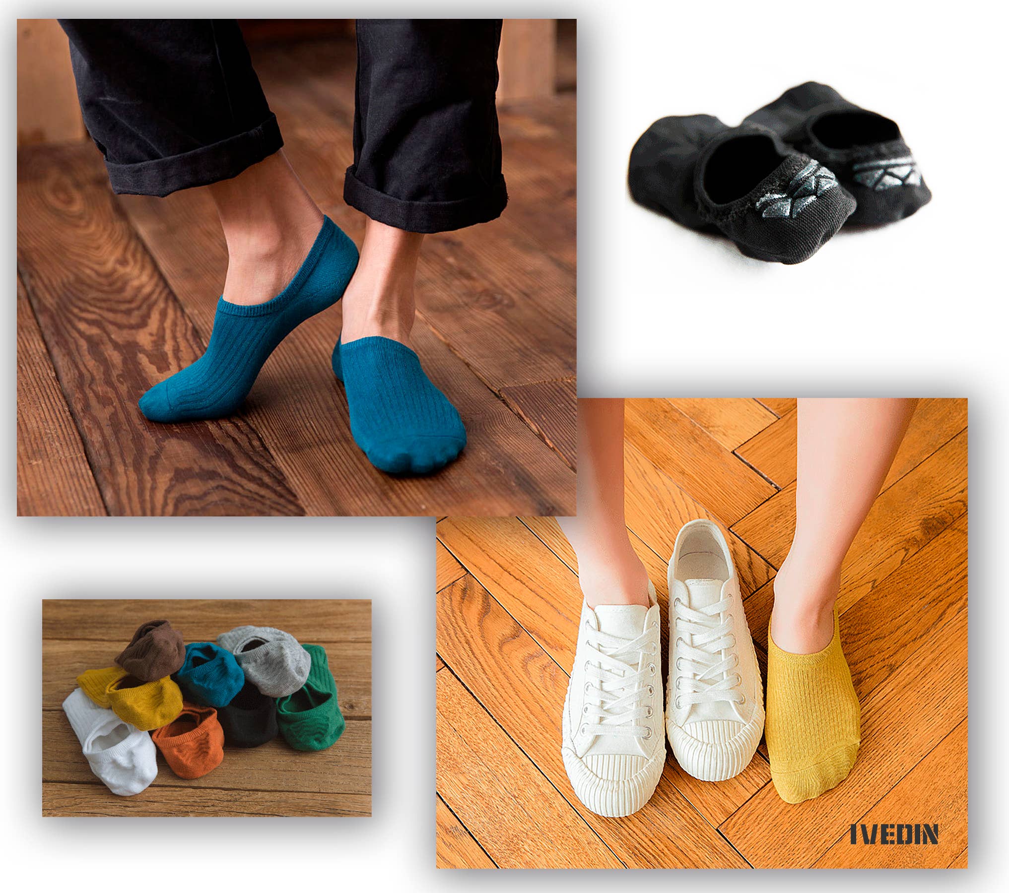 Ivedin - Wholesale Socks - Unisex - Non-Slip Invisible Cotton Socks Packs8