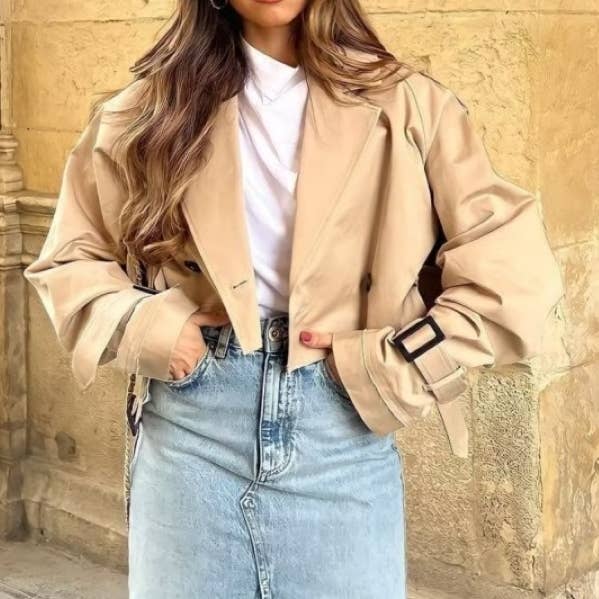 Cropped Belted Trench Jacket and other Purchase Wholesale ep0618. Free Returns & Net 60 Terms on Faire trending on Faire.