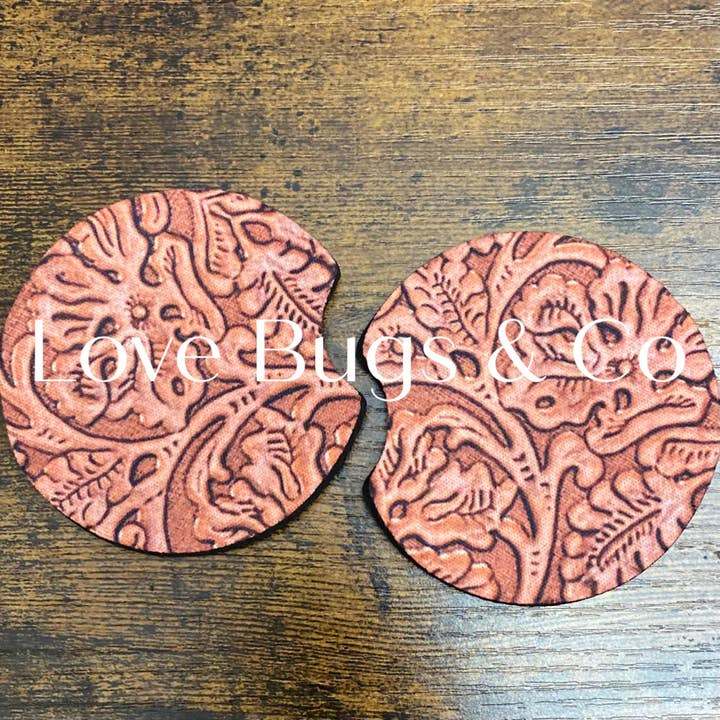 3 Sets of Tooled Leather Neoprene Car Coasters for wholesale by LB & Co Wholesale